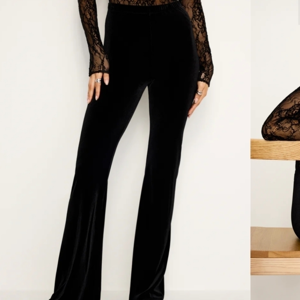 Good American high waist fared velvet trousers Black classic holidays size 5